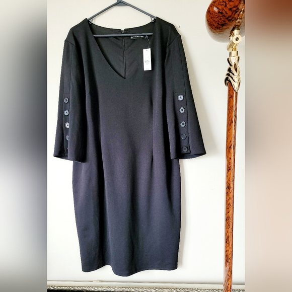 New York & Company Black Business/Office Midi Dress Back Zip XL New - Picture 1 of 16